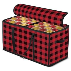 Red and Black Plaid Ornament Storage Box